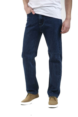 Mens Leg Denim Wash Cotton Plain Straight Classic Jeans - Dark Blue