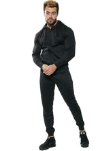 Load image into Gallery viewer, Mens Full Zip Hooded Skinny Fit Lightweight Tracksuit Set - Black (AV20-015)
