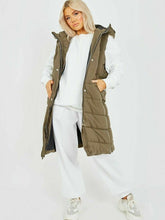 Load image into Gallery viewer, Womens Hooded Quilted Zip Up Gilet Waistcoat - Khaki
