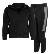 Load image into Gallery viewer, Mens Tracksuit Zip Up Hoodie Slim Fit Pants Set - Black Panel
