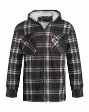 Load image into Gallery viewer, Unisex Fleece Fur Lined Hood Check Quilted Jacket - Black/White (Hooded)
