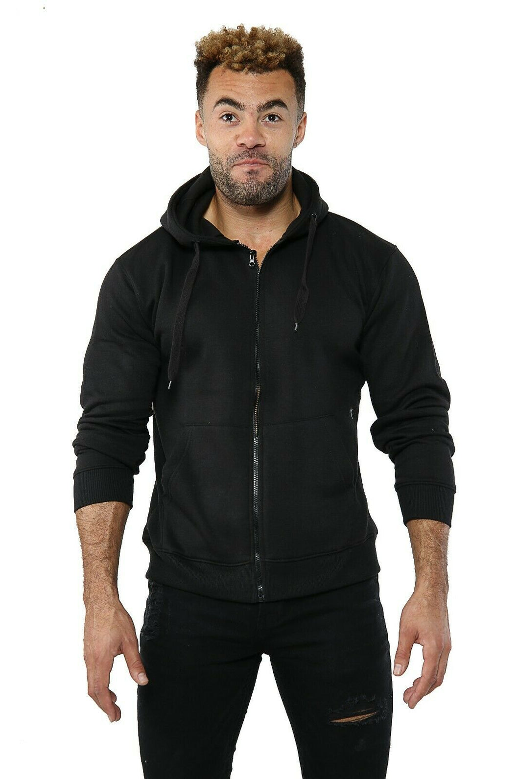 Mens Fleece Soft Lined Zipper Hoodie Sweatshirt - Black