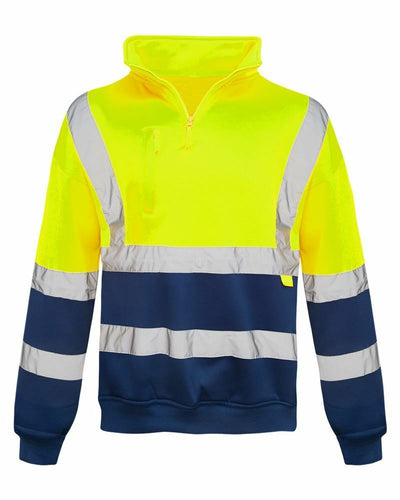 Mens Long Sleeve Quarter Zip Hi Vis Fleece Sweatshirt - Yellow 2 Tone