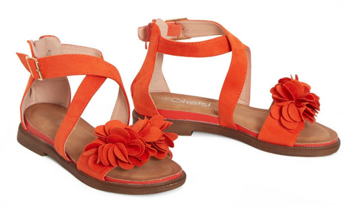 Ladies Open Summer Flower Comfortable Toe Shoes - Orange