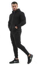 Load image into Gallery viewer, Mens Slim Fit Exercise Gym Jogging Casual Zip Up Tracksuit - Black
