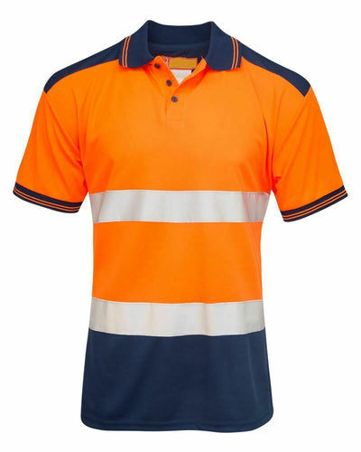 Mens Hi Vis VIZ Visibility Polo Two Tone Workwear T-Shirt - Orange(CPK)