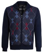 Load image into Gallery viewer, Shelikes Mens Diamond Pattern Fur Line Zip Up Cardigan - Navy
