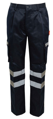 Mens Hi Vis Viz Workwear Safety Trousers Combat Bottoms - Navy