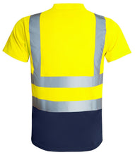 Load image into Gallery viewer, Hi Vis Viz Visibility Short Sleeve Round Neck T-Shirt Polo Safety Work Shirts - Yellow/Navy
