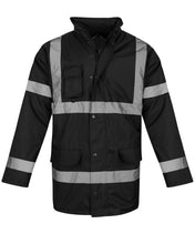 Load image into Gallery viewer, Hi Vis Parka Workwear Safety Hooded Jacket - Black
