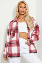 Load image into Gallery viewer, Womens Check Fleece Casual Oversize Shacket - Wine Check
