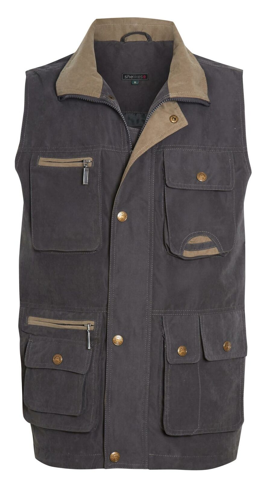 Mens Safari Hiking Fishing Walk Sleeveless Waistcoat Jacket - Lincon/Dark Olive