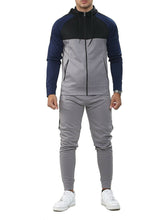 Load image into Gallery viewer, Mens Tracksuit Zip Up Hoodie Slim Fit Pants Set - Grey/Black/Navy
