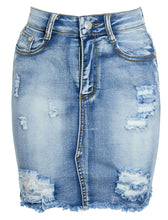 Load image into Gallery viewer, Ladies Ripped Distressed Frayed Jeans Acid Wash Denim Mini Skirt - Blue
