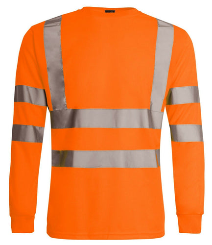 Hi Vis Viz Visibility Long Sleeve Round Neck T-Shirt Polo Safety Work Shirts, Orange