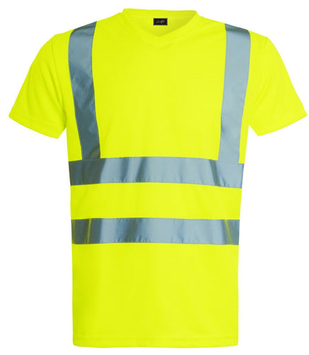 Hi Vis Viz Visibility Short Sleeve V Neck T-Shirt Polo Safety Work Shirts, Yellow