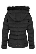 Load image into Gallery viewer, Womens Quilted Pocket Belt Padded Jacket Fur Zip Hooded - Black
