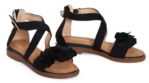 Ladies Open Summer Flower Comfortable Toe Shoes - Black