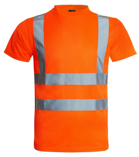 Hi Vis Viz Visibility Short Sleeve Round Neck T-Shirt Polo Safety Work Shirts, Orange