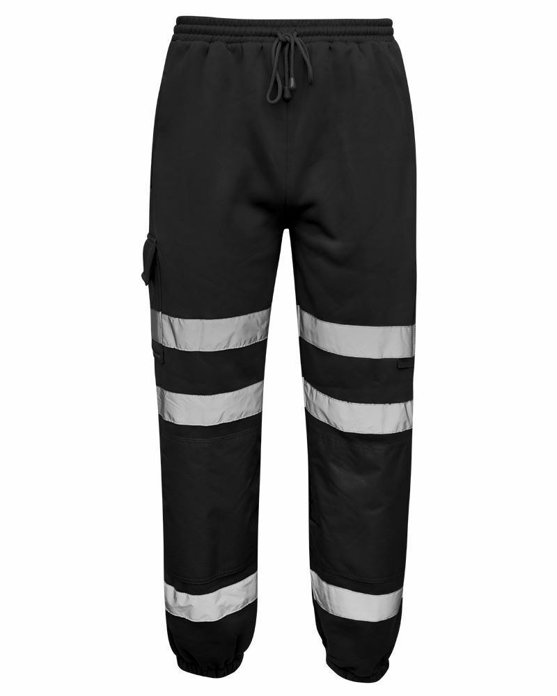 Mens Hi Vis Viz Combat Trousers Workwear Jogging Bottoms - Black