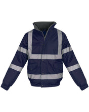 Load image into Gallery viewer, Hi Vis Visibility Bomber Workwear Security Hooded Waterproof Jacket - Navy
