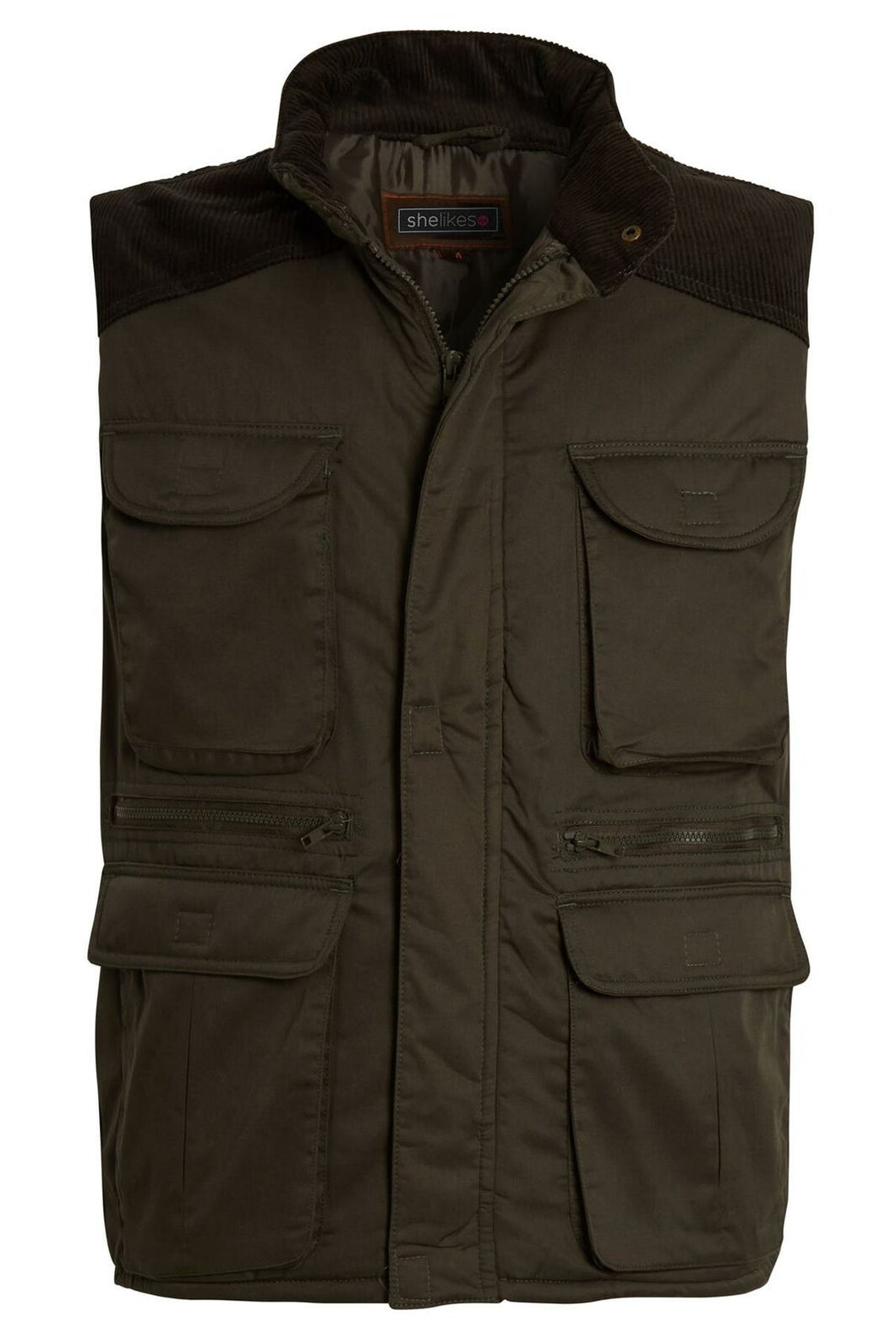 Mens Gilet Safari Multi Pocket Waistcoat - Olive (New Style)