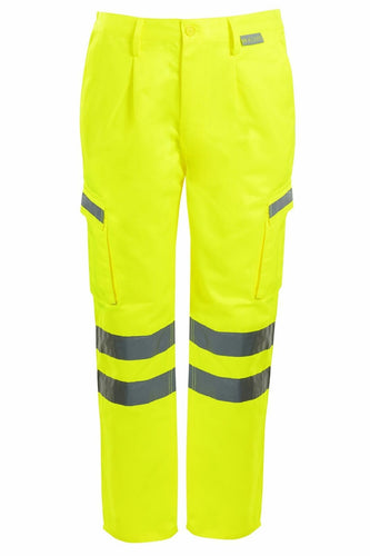 Mens Hi Vis Viz Workwear Safety Trousers Combat Bottoms - Yellow
