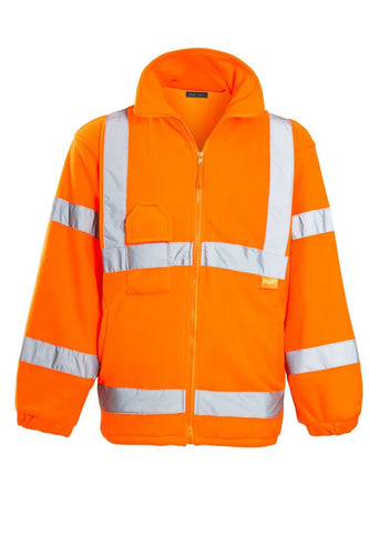 Mens Hi Vis Fleece Full Zip Warm 2 Side Reflective Jacket - Orange