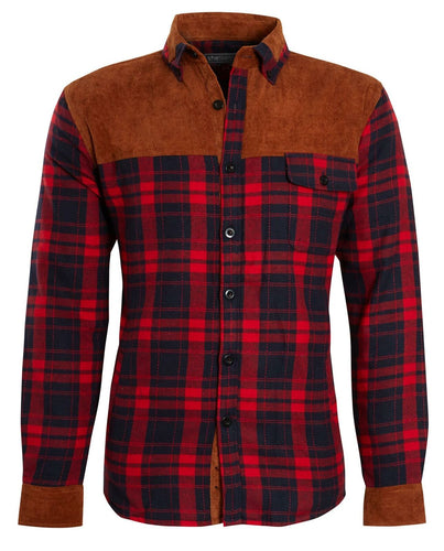 Mens Sherpa Fur Thermal Check Shirt Cord Padded Lumberjacket - Red