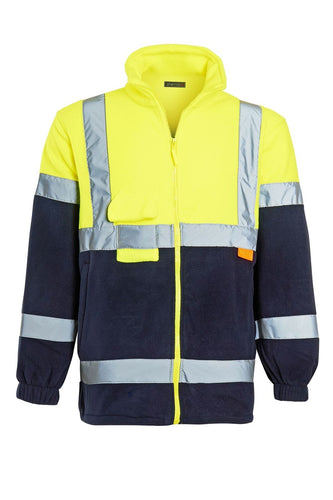 Mens Hi Vis Fleece Full Zip Warm 2 Side Reflective Jacket - Yellow/Navy