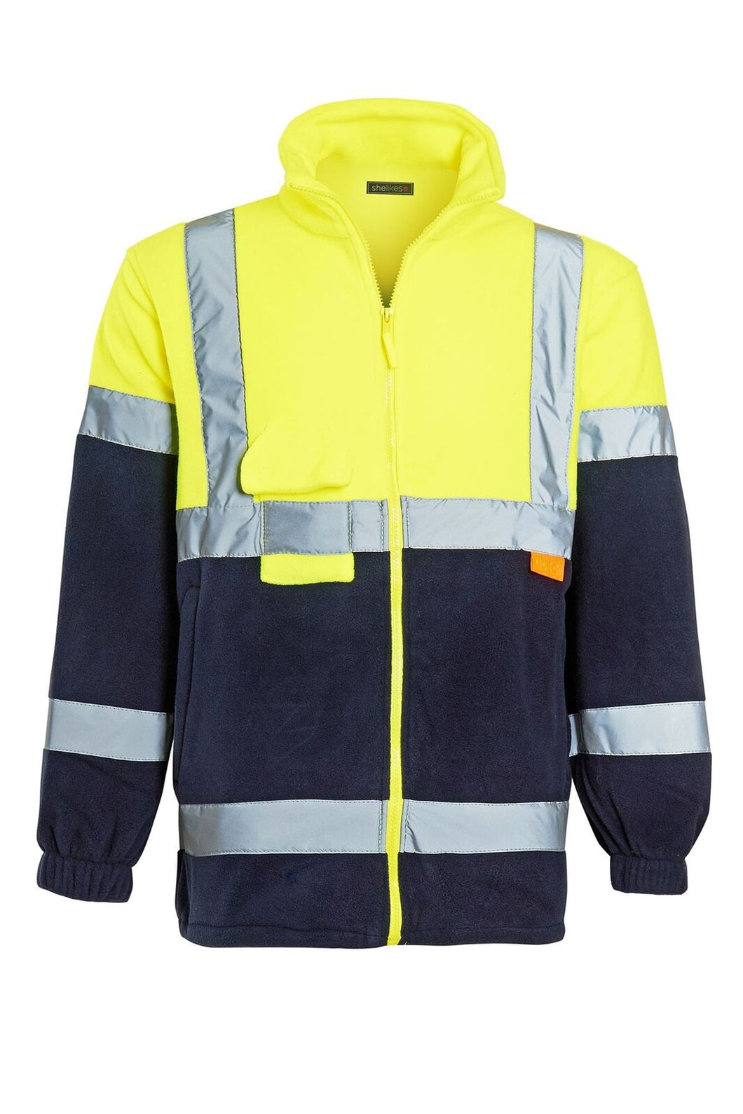 Mens Hi Vis Fleece Full Zip Warm 2 Side Reflective Jacket - Yellow/Navy