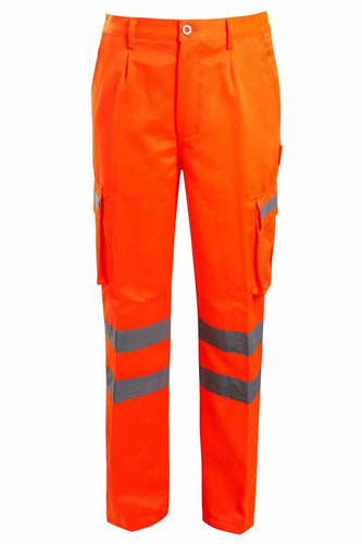 Mens Hi Vis Viz Workwear Safety Trousers Combat Bottoms - Orange