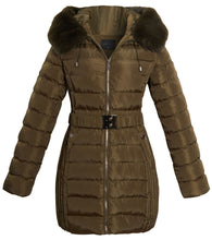 Load image into Gallery viewer, Shelikes Ladies Hooded Stitch Detail Zip Up Long Coat Jacket - Khaki
