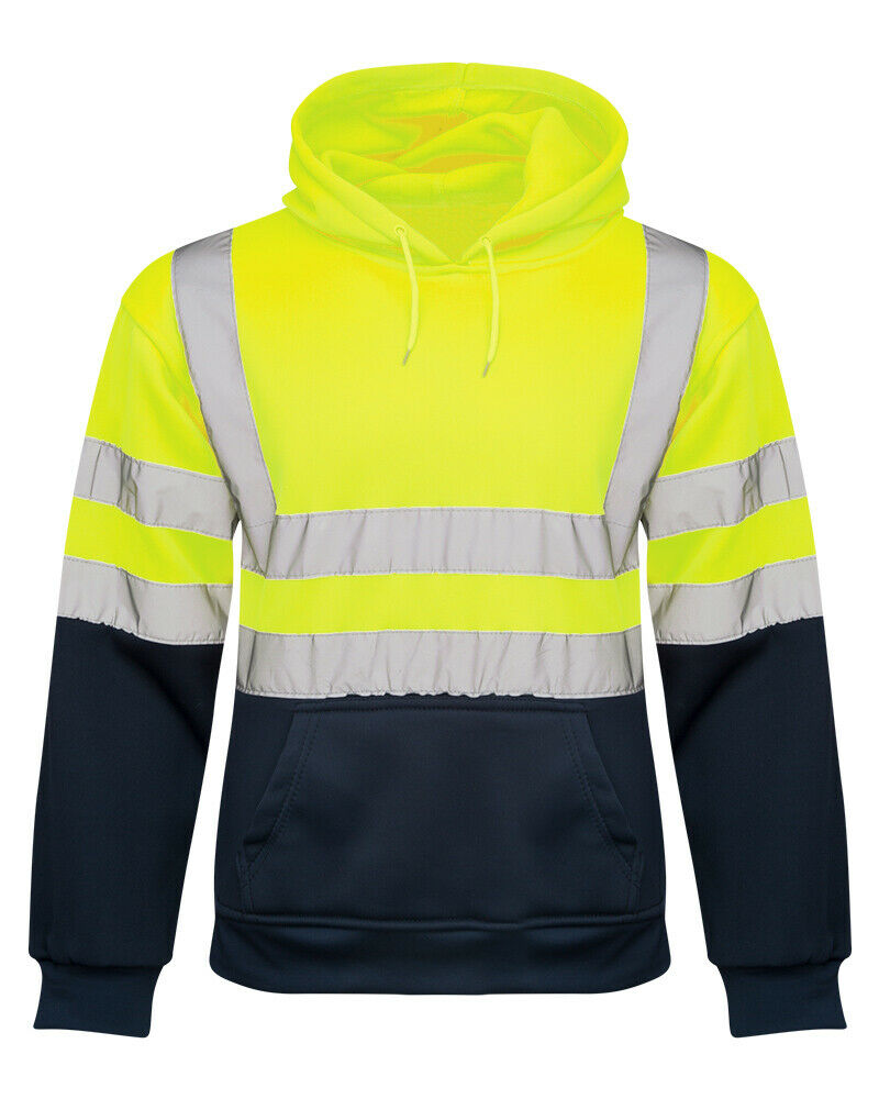 Mens 2 Tone No Zip Hi Vis Sweatshirt Tape Band Pull Over - Yellow