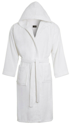 Unisex Luxury Egyptian Cotton Terry Towelling Gown - White ( Hooded Bath Robe )