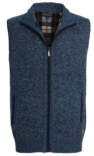 Mens Zip Up Knitted Bonded Fur Line Warm Sleeveless Vest - Blue