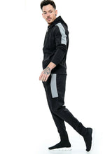 Load image into Gallery viewer, Mens Plain Hoodie Tracksuit Top Designer Slim Fit Hooded - Black Panel Suit
