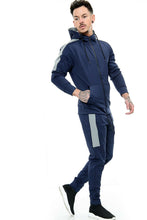 Load image into Gallery viewer, Mens Plain Hoodie Tracksuit Top Designer Slim Fit Hooded - Navy Panel Suit
