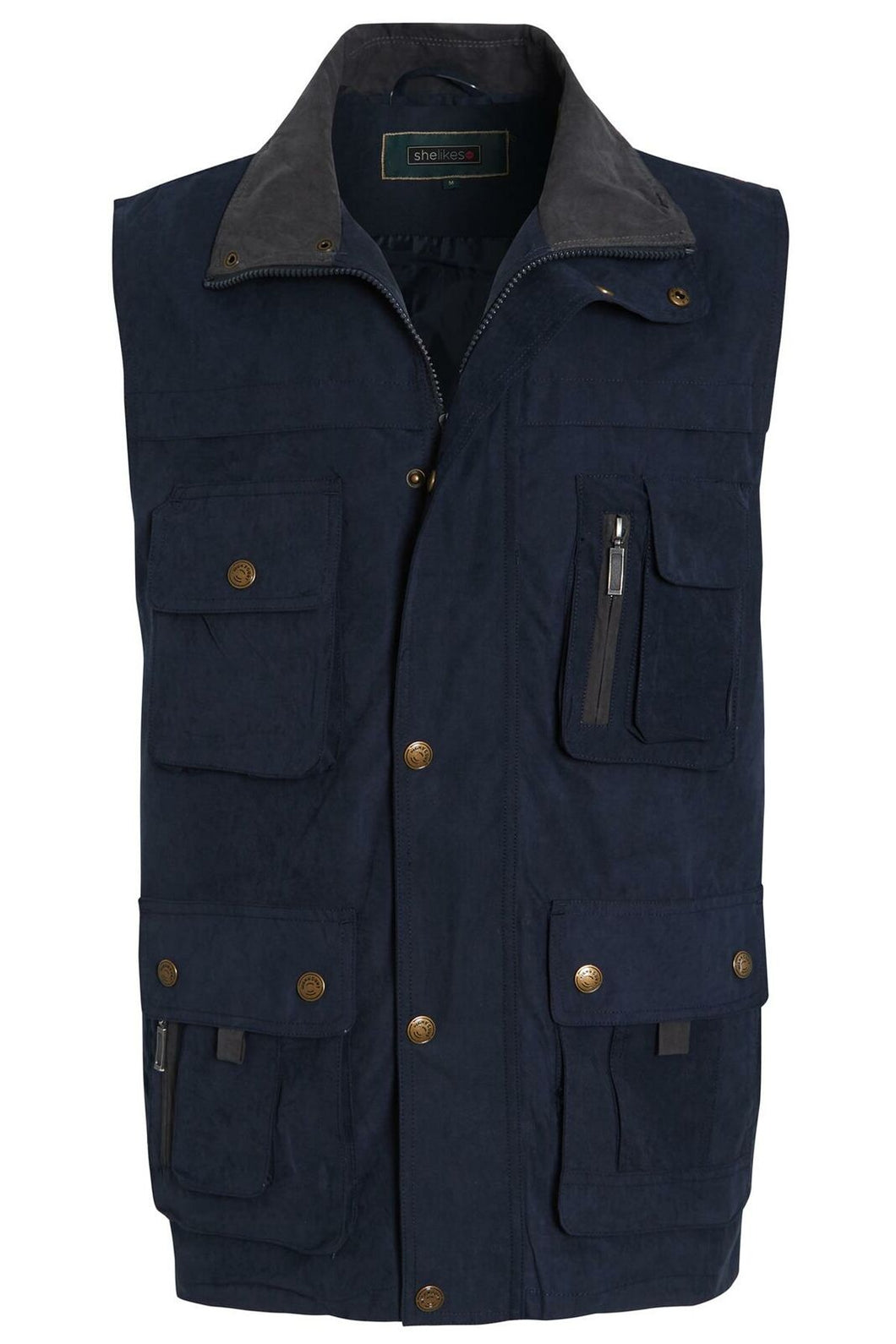 Mens Safari Hiking Fishing Walk Sleeveless Waistcoat Jacket - Feildman/Dark Navy