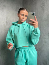 Load image into Gallery viewer, Womens Activewear Long Sleeve Crop Top Joggers Set Tracksuit - Mint
