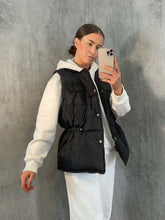 Load image into Gallery viewer, Womens Button Puffer Gilet Waistcoat Winter Vest Long Bodywarmer - Black
