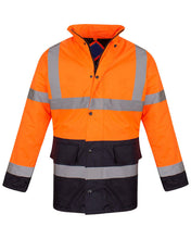 Load image into Gallery viewer, Hi Vis Parka Workwear Safety Hooded Jacket - Orange/Navy
