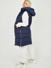 Load image into Gallery viewer, Womens Hooded Quilted Zip Up Gilet Waistcoat - Navy
