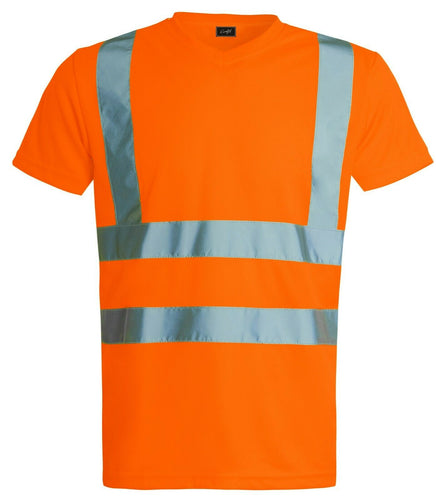 Hi Vis Viz Visibility Short Sleeve V Neck T-Shirt Polo Safety Work Shirts, Orange