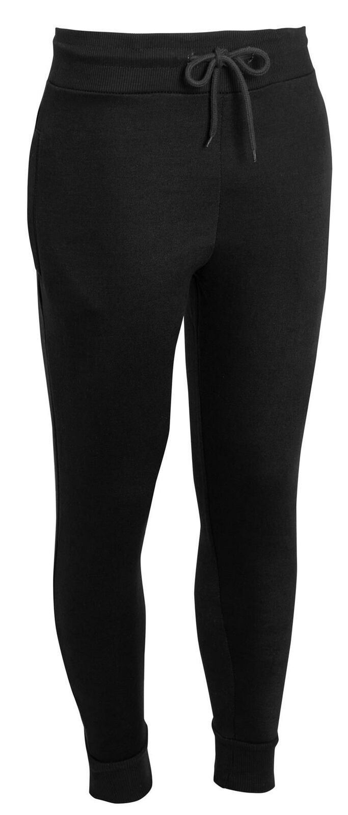 Mens Fleece Cuff Hem Skinny Slim Bottoms Casual Joggers - Black