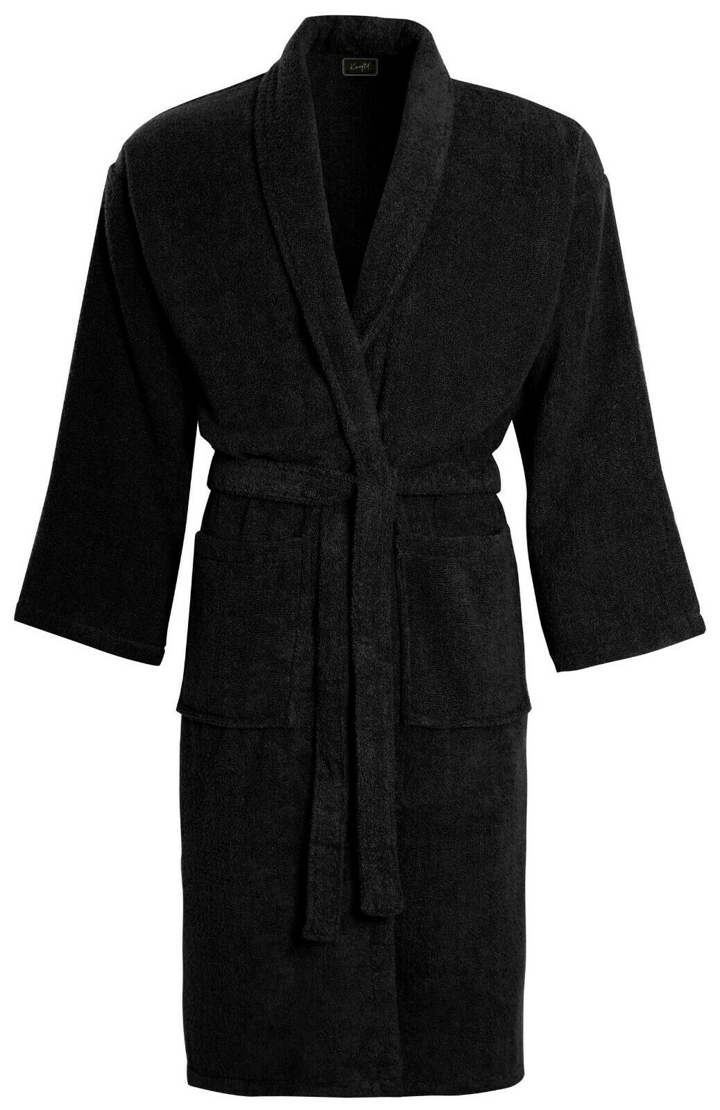 Unisex Luxury Egyptian Cotton Terry Towelling Gown - Black ( Shawl Collar Bath Robe )