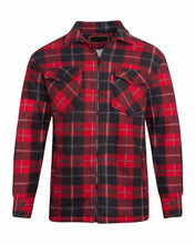 Load image into Gallery viewer, Unisex Fleece Fur Lined Hood Check Quilted Shirt - Red/Black (Collar)
