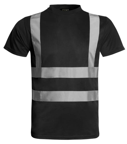 Hi Vis Viz Visibility Short Sleeve Round Neck T-Shirt Polo Safety Work Shirts, Black