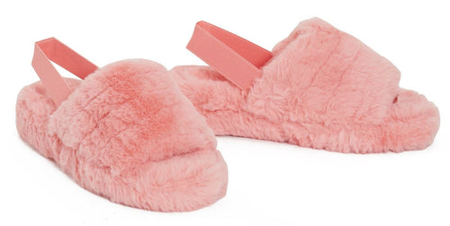 Womens Fluffy Faux Fur Peep Toe Slipper - Pink