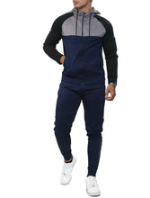 Load image into Gallery viewer, Mens Tracksuit Zip Up Hoodie Slim Fit Pants Set - Navy/Grey/Black
